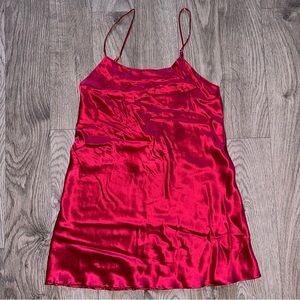 La Senza 100% Silk Deep Red Slip with Criss Cross Back Size S Vintage Deadstock